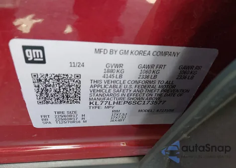 2025 Chevrolet Trax Fwd Lt from USA, damaged, VIN KL77LHEP6SC173577